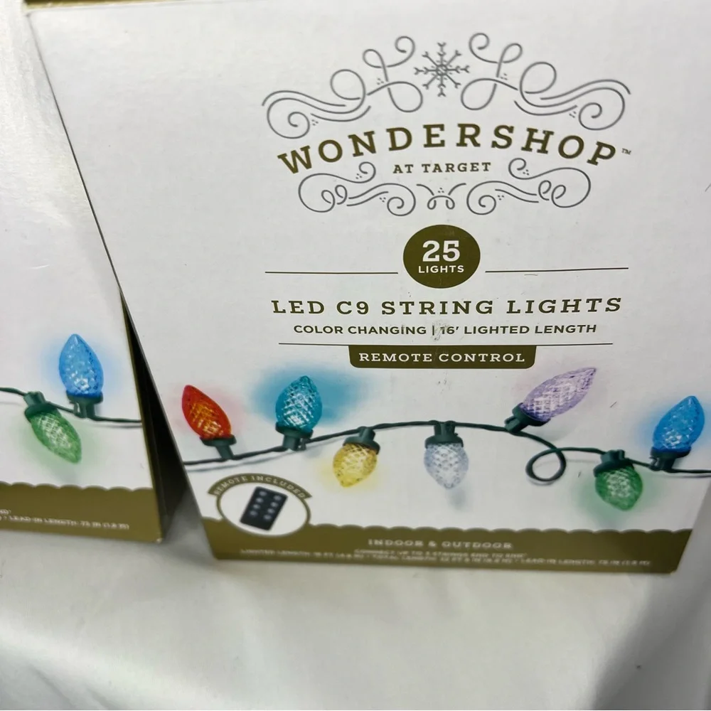Wondershop LED C9 String Lights 25 Lights With Remote Control 2 Boxes New